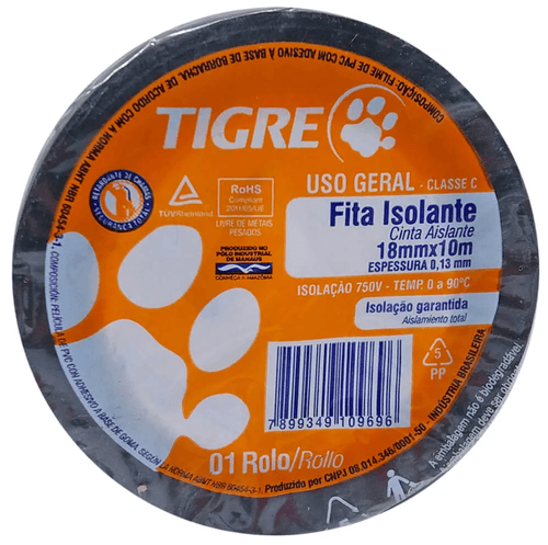 Fita Isolante Tigre Uso Geral 18mm x 10m - Tigre.