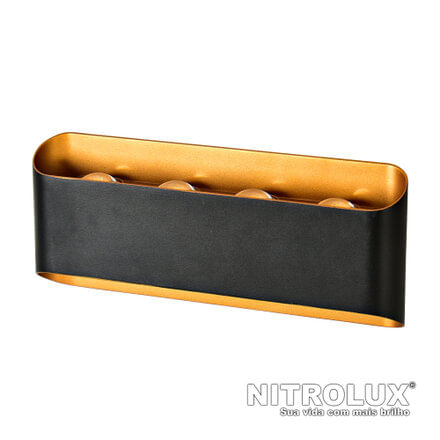 Arandela Led 8W Preta/Dourado Retangular 3000K Luz Quente - Nitrolux