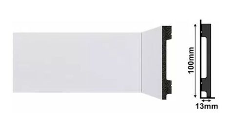 Rodapé de Poliestireno B105 Branco Liso 2,2 Metros 100mm de Altura - Santa Luzia
