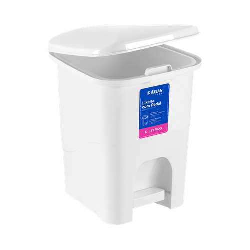 Lixeira Retangular com Pedal 6L Branco PR1016-2 - Atlas Primafer