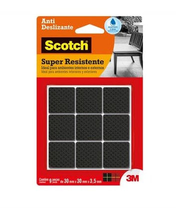 Feltro Antideslizante Quadrado Preto 3x3cm com 9 Unidades - 3M.