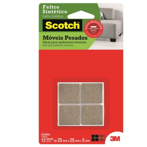 Feltro Protetor Quadrado Marrom 2,5x2,5cm com 12 Unidades - 3M.