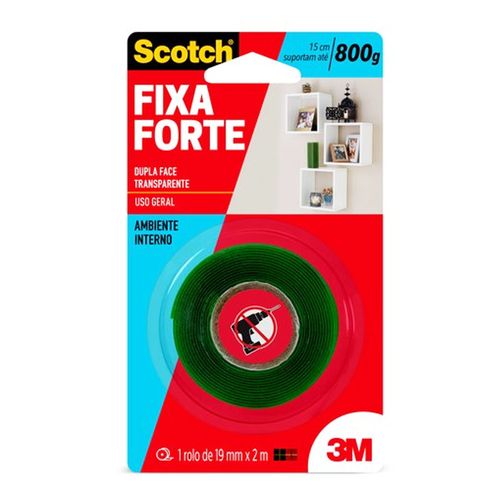 Fita Adesiva Dupla Face Fixa Forte Transparente 19mmx2m Scotch - 3M.