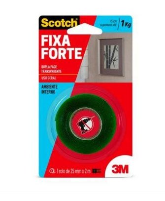 Fita Dupla Face 3M Scotch Fixa Forte 25mm x 2m Unitário - 3M.