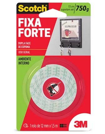 Fita Dupla Face 3M Scotch Fixa Forte Espuma 12mm x 1,5m - 3M.