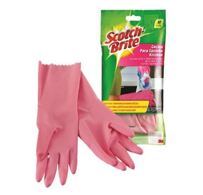 Luva Cozinha M em Látex Rosa com Forro - 3M.