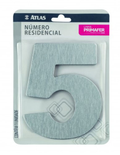 Número 5 para Casa Adesivo Alumínio Composto Escovado - Atlas.
