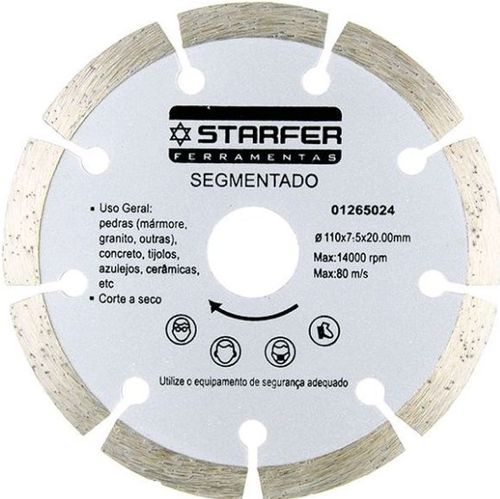 Disco Diamantado Segmentado Seco Uso Geral 110mmx7,5mmx20mm – Starfer.