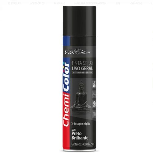 Tinta Spray Uso Geral Preto Brilhante 400ml/250g Chemicolor - Baston.