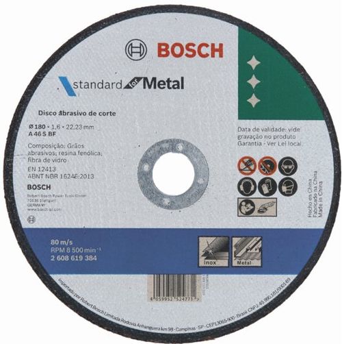 Disco de Corte para Metal/Inox 180x1,6mm - Bosch.