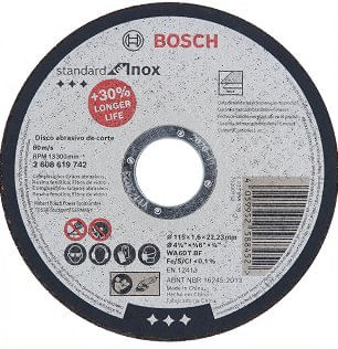 Disco de Corte Standart para Inox e Metal 115x1,6x22,23mm - Bosch.