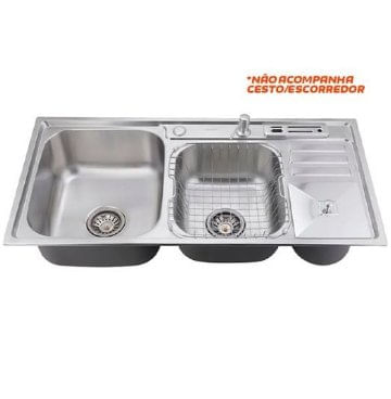 Pia Dupla em Aço Inox 102x50x21cm OK-81501 - Casa Ok.