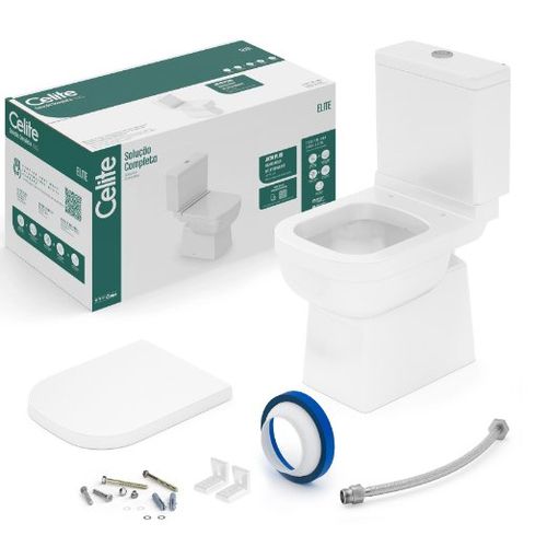 Kit Elite Bacia com Caixa Acoplada +  Assento Soft Close + Acessórios de Instalação Branco - Celite.