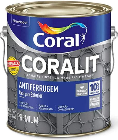 Tinta Esmalte Coralit Antiferrugem Cinza 3,6 L - Coral.