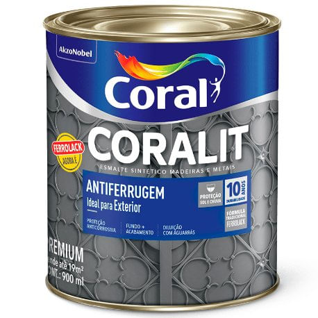 Tinta Esmalte Coralit Antiferrugem Cinza 900ml - Coral.