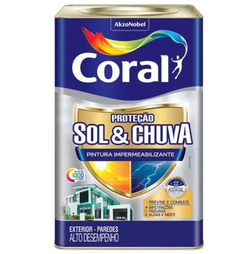 Tinta Acrílica Sol e Chuva Impermeabilizante Branco 18L - Coral.