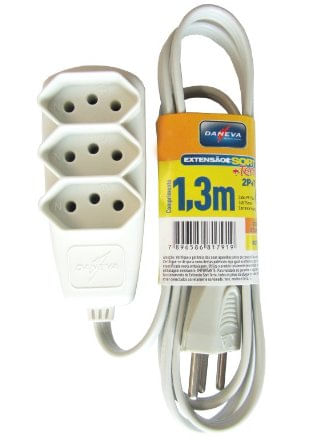 Extensão Elétrica Sortida 1,3m 3 Tomadas 2p T 10a 250v - Daneva.