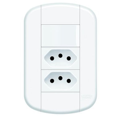 Interruptor Simples Modular de Embutir 16A  250V e 2 Tomadas Modular de Embutir 2P+T 10A 250V Blanc Mais - Fame.