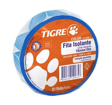 Fita Isolante Tigre Color Azul 18mm x 10m - Tigre.