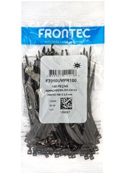 Abraçadeira de Nylon Preta 100 x 2,5mm com 100 Unidades - Frontec.