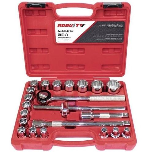 Jogo De Soquete Estriado 8 a 32mm 1/2pol. D26-22am 22 Peças Robust - Gedore.
