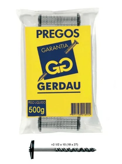 Prego Telheiro 18 JP x 27 LPP 500gr - Gerdau.