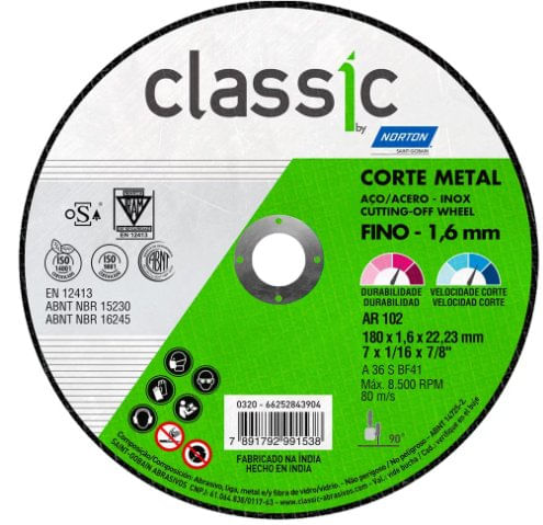 Disco de Corte Classic 180x1,6x22,23mm - Norton.