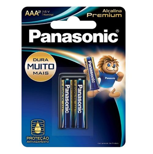 Pilha AAA Palito Alcalina Premium 1,5V com 2 Unidades - Panasonic.