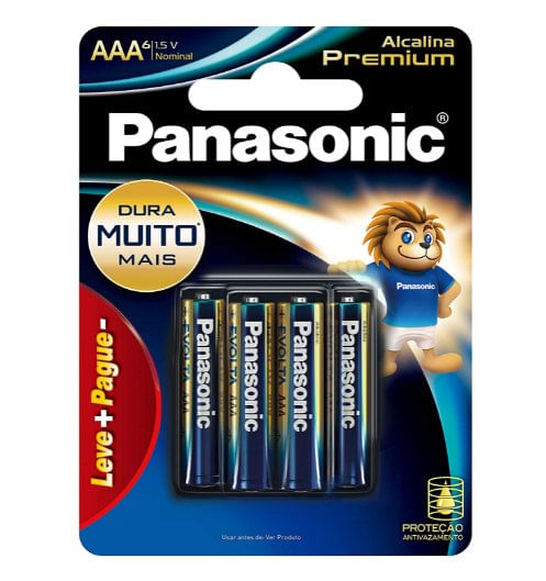 Pilha Alcalina Premium  AAA com 06 Unidades - Panasonic.