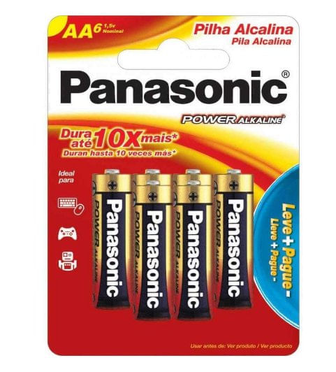 Pilha AA Alcalina com 06 Unidades - Panasonic.