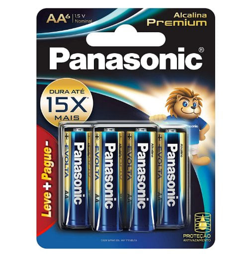 Pilha Alcalina Premium  AA com 6 Unidades - Panasonic.