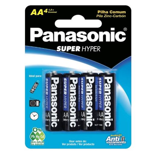 Pilha Comum Super Hype AA com 4 Unidades - Panasonic.