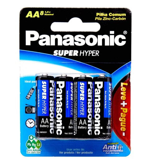 Pilha Comum Super Hyper Proteção Antivazamento com 8 Unidades - Panasonic.