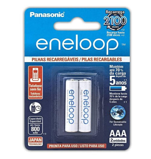 Pilha Recarregável Eneloop AAA (Palito) Cartela Com 2 Unidades - Panasonic.