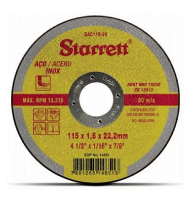 Disco Abrasivo de Corte 115x1,6x22,2mm - DAC115-24 - Starrett.