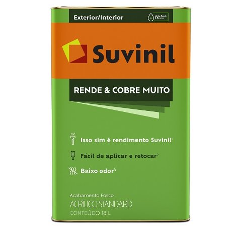 Tinta Acrílica Standard Rende e Cobre Muito Fosco Areia 18L - Suvinil.