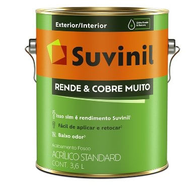 Tinta Acrílica Standard Rende e Cobre Muito Fosco Areia 3,6L - Suvinil.