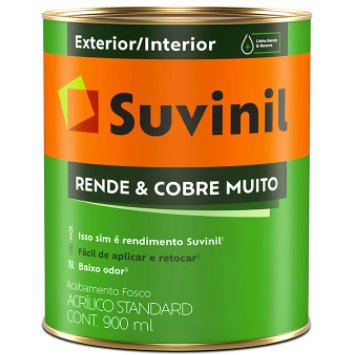 Tinta Acrílica Standard Rende e Cobre Muito Fosco Branco Neve 0,9 L - Suvinil.