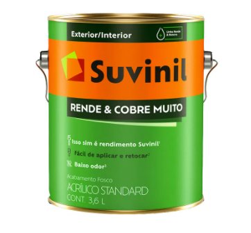 Tinta Acrílica Standard Rende e Cobre Muito Fosco Branco Neve 3,6L - Suvinil.