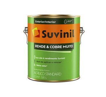 Tinta Acrílica Standard Rende e Cobre Muito Fosco Pérola 3,6L - Suvinil.