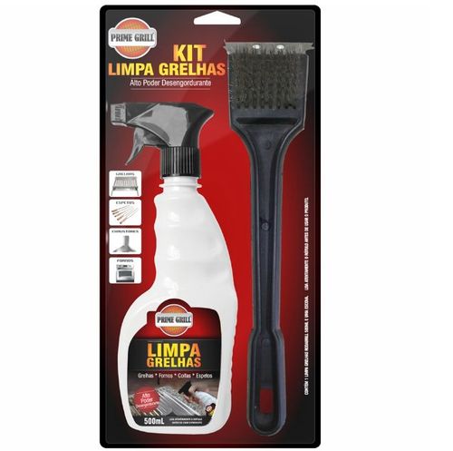 Kit Limpa Grelha 500ml + Escova de Aço - Prime Grill