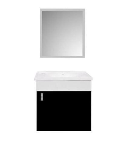 Gabinete Banheiro Kit MDP Laqueado Roma 42x33x37 Branco/Preto - Sicmol