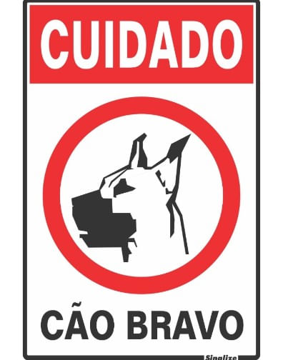 Placa ""Cuidado Cão Bravo"" 30x20cm - Decore.
