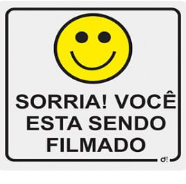 Placa ""Sorria! Você está sendo Filmado"" Alumínio 12x12cm - Decore.