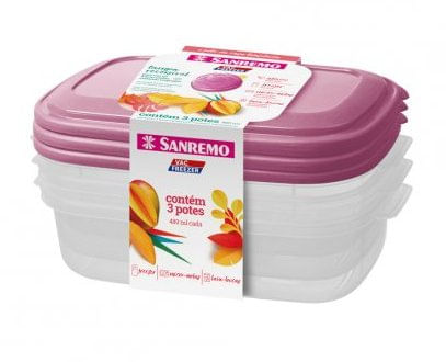 Conjunto 3 Potes Retangular Plasticos - Sanremo