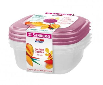 Conjunto 3 Potes Quadrado Plasticos - Sanremo