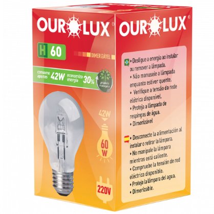 Lâmpada Eco Halógena Clara H60 42W 220V - Ourolux.