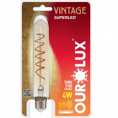 Lâmpada Vintage Superled Tubo Espiral T185 4W Bivolt 2400K - Ourolux.