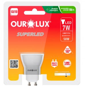 Lâmpada Superled GU10 7W Bivolt 2700K 100º - Ourolux.