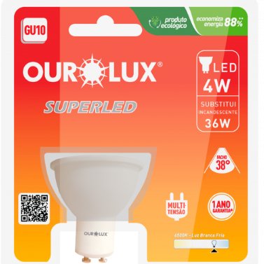 Lâmpada Superled GU10 4W Bivolt  2700K 38º - Ourolux.